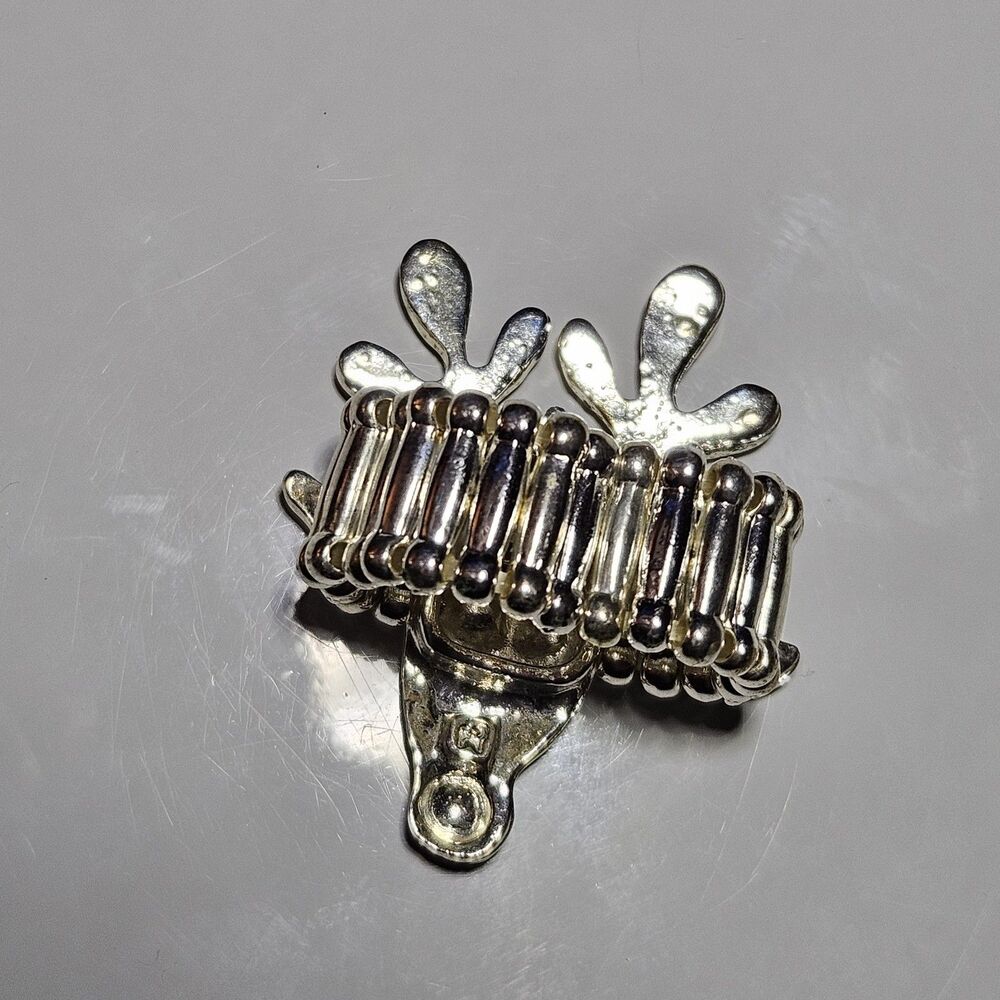 Silver Tone Brown Red Enamel Black Rhinestone Rudolph Stretch Ring - Picture 14 of 14